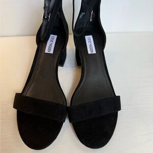 Steve Madden Black Suede Ankle Strap Block Heels